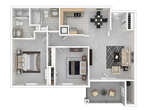 Floor plan for 2 beds, 2 baths, 930 sqft